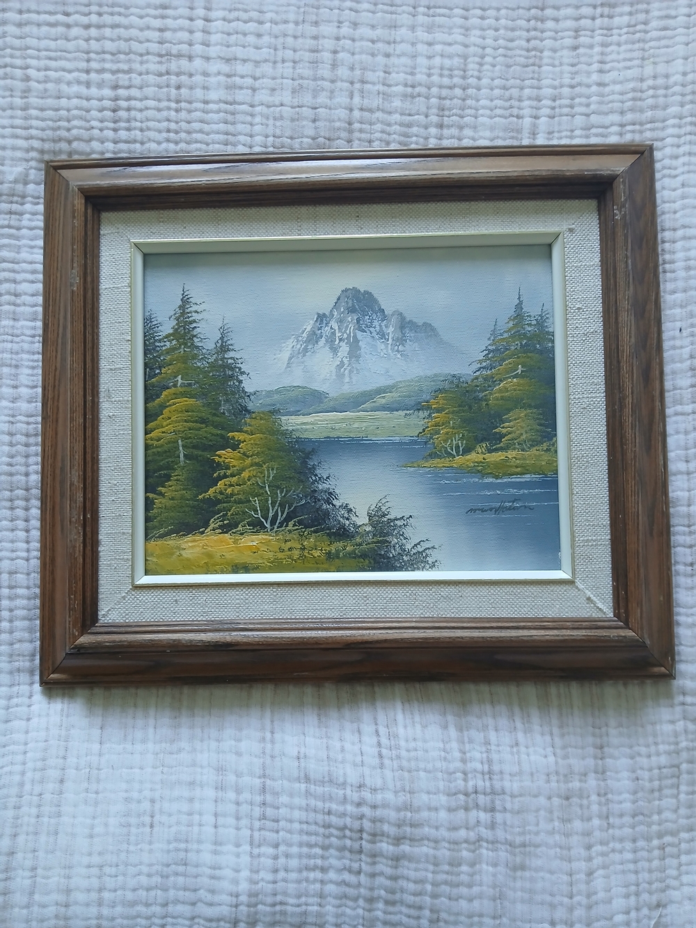 Vintage Framed Mountain Lake Landscape Wall Art